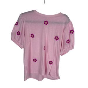 NWOT THML Pink Embroidered Flower Puff Sleeve Top Size L